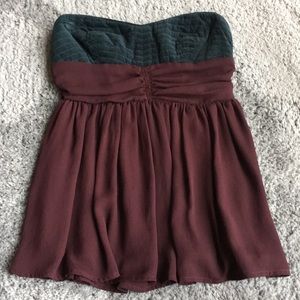 Navy and Purple Anthropologie Strapless Top